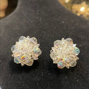 Crystal Flower Clip Back Earrings
